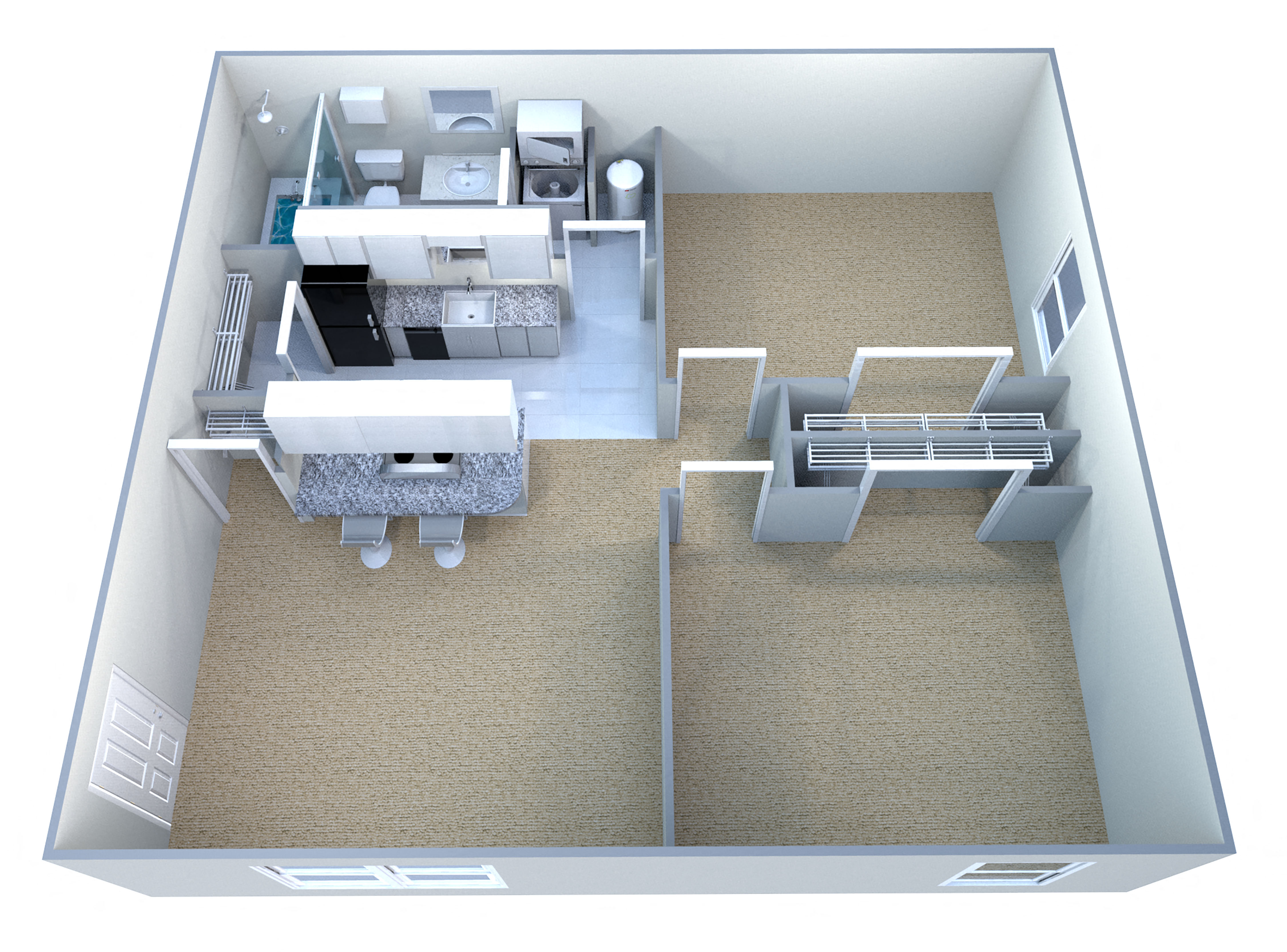 Floor plan for 2 beds, 1 bath, 767 sqft